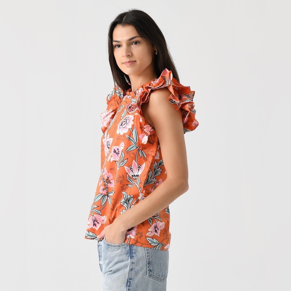BANJANAN Women’s Kiara Floral Ruffle Organic Cotton Top Blouse - Picture 7 of 10